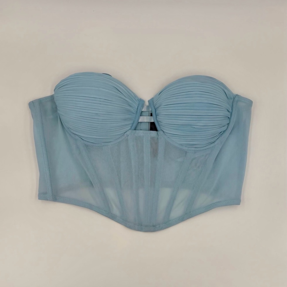 Windsor Blue Blouse with Sweetheart Neckline and Structured Boning
